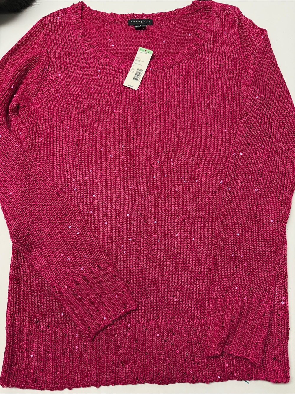 Metaphor Women's Sequin Fuchsia Crewneck Sweater